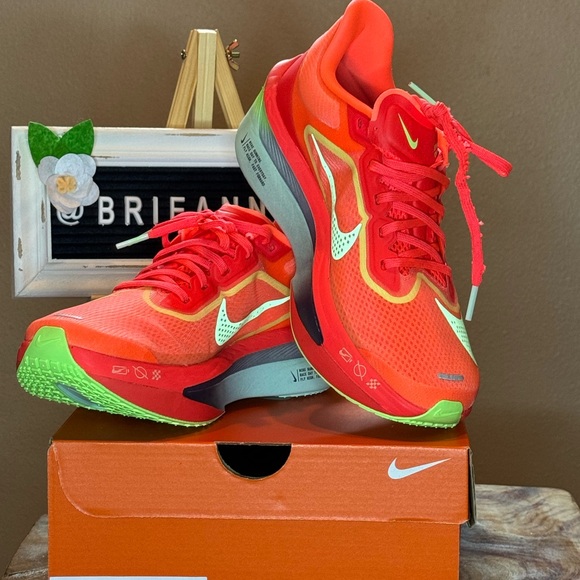 Nike Women’s Zoom Fly 6 Bright Orange and Neon Yellow/Green Shoes - Picture 2 of 16